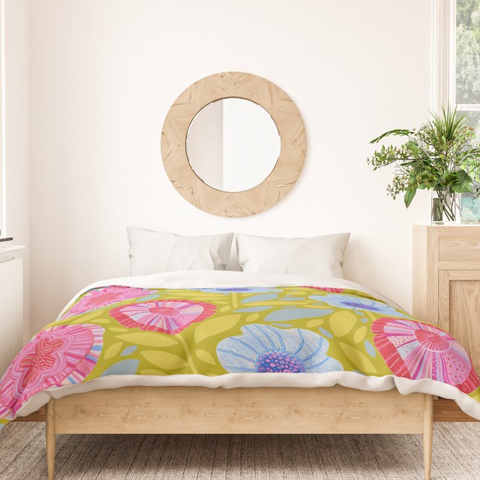 Folk Floral Blossoms in Moss Green Duvet Cover Gallery Image 3