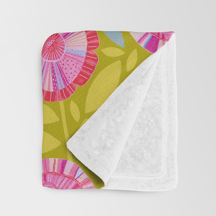 Folk Floral Blossoms in Moss Green Throw Blanket Gallery Image 3