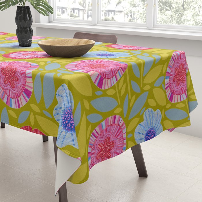 Folk Floral Blossoms in Moss Green Tablecloth Gallery Image 3