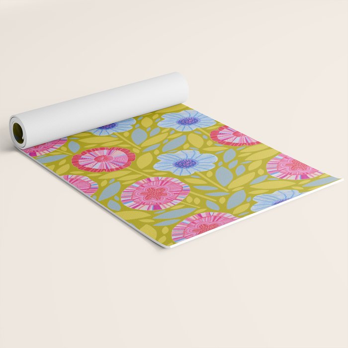 Folk Floral Blossoms in Moss Green Yoga Mat Gallery Image 2