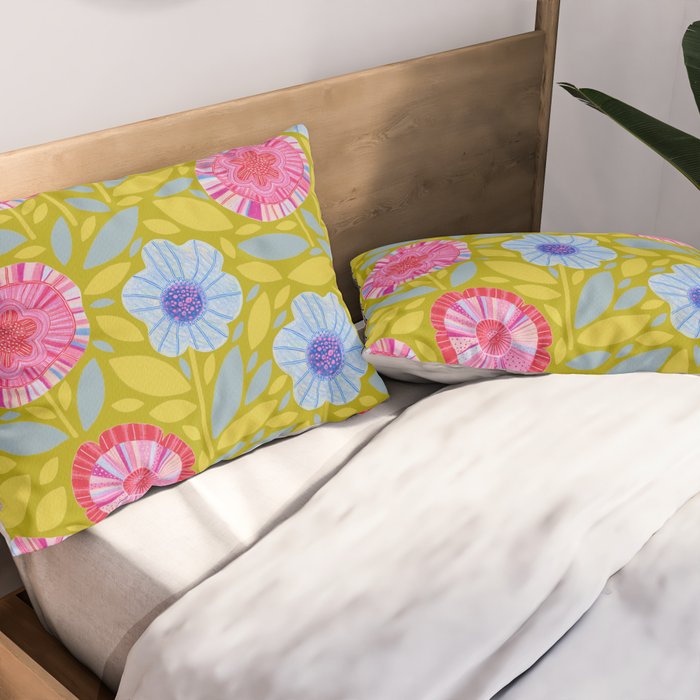 Folk Floral Blossoms in Moss Green Pillow Sham Gallery Image 2