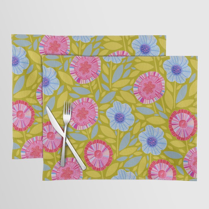 Folk Floral Blossoms in Moss Green Placemat Gallery Image 1