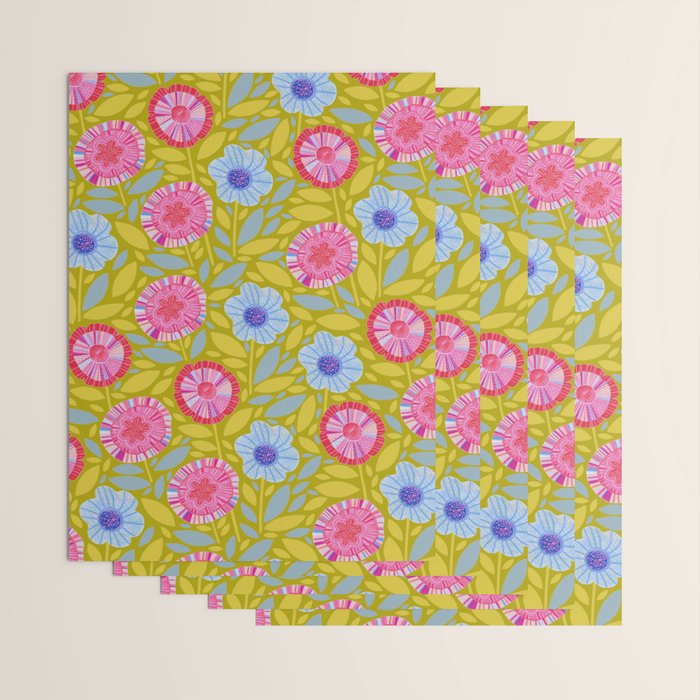 Folk Floral Blossoms in Moss Green Wrapping Paper Gallery Image 3