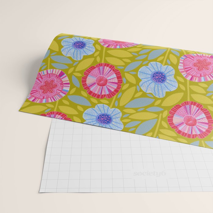 Folk Floral Blossoms in Moss Green Wrapping Paper Gallery Image 2