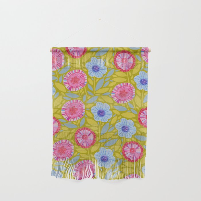 Folk Floral Blossoms in Moss Green Wall Hanging Gallery Image 1