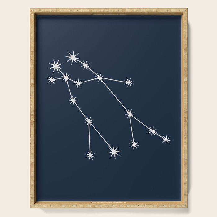 Gemini Zodiac Star Constellation Line Art Dark Blue Serving Tray Gallery Image 1