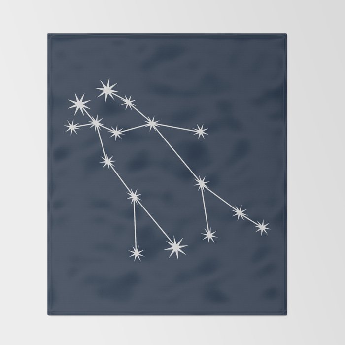 Gemini Zodiac Star Constellation Line Art Dark Blue Throw Blanket Gallery Image 2