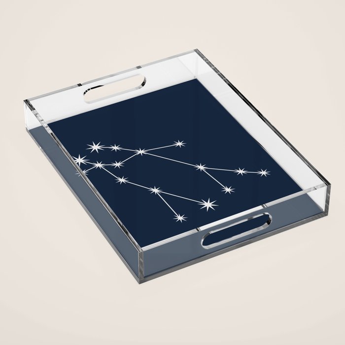 Gemini Zodiac Star Constellation Line Art Dark Blue Acrylic Tray Gallery Image 1