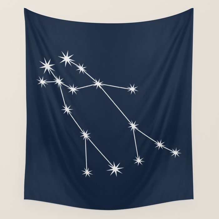 Gemini Zodiac Star Constellation Line Art Dark Blue Wall Tapestry Gallery Image 1