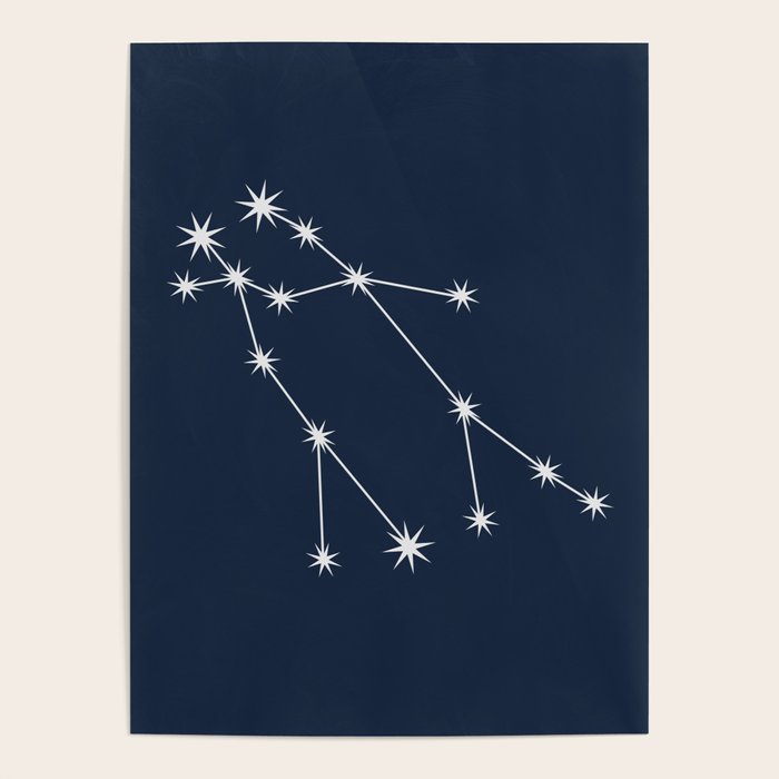 Gemini Zodiac Star Constellation Line Art Dark Blue Poster Gallery Image 4