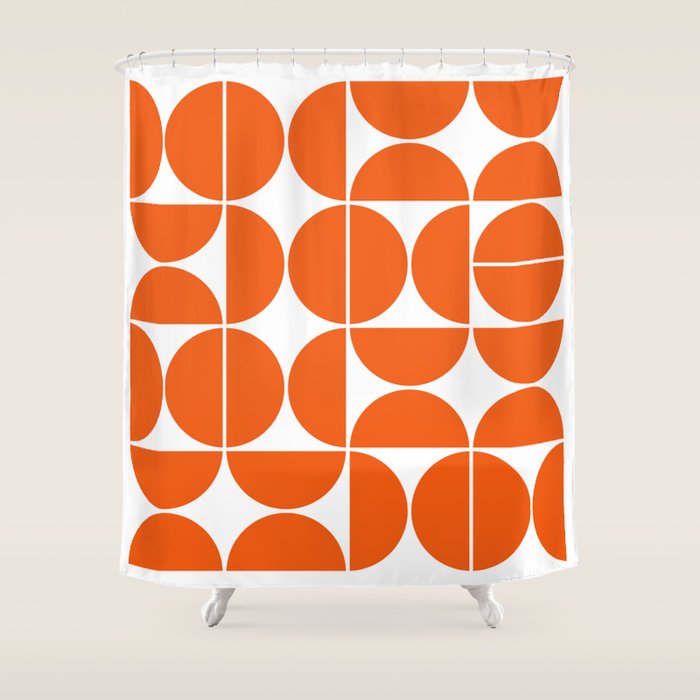 Mid Century Modern Geometric 04 Orange Shower Curtain Gallery Image 1