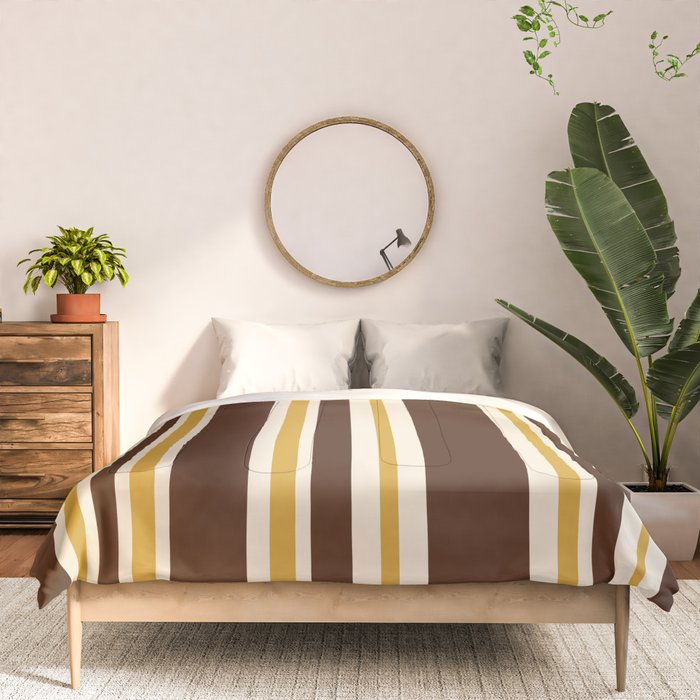 Retro Midcentury 70s Vertical Stripe Pattern Brown and Gold Comforter Gallery Image 3