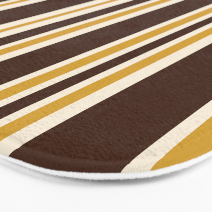 Retro Midcentury 70s Vertical Stripe Pattern Brown and Gold Bath Mat Gallery Image 3