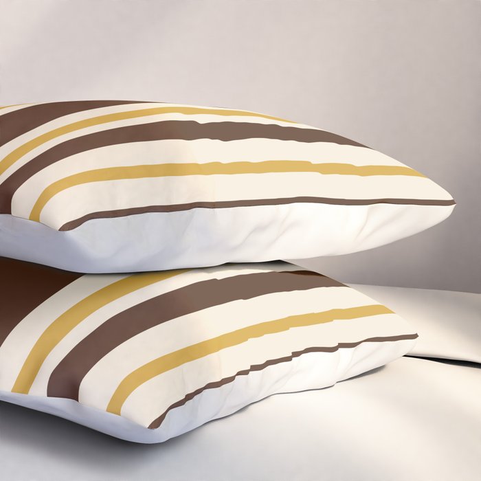 Retro Midcentury 70s Vertical Stripe Pattern Brown and Gold Pillow Sham Gallery Image 3