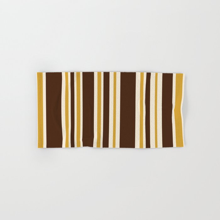 Retro Midcentury 70s Vertical Stripe Pattern Brown and Gold Bath Towel Gallery Image 1