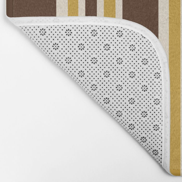 Retro Midcentury 70s Vertical Stripe Pattern Brown and Gold Bath Mat Gallery Image 2