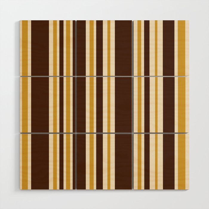 Retro Midcentury 70s Vertical Stripe Pattern Brown and Gold Wood Wall Art Gallery Image 1