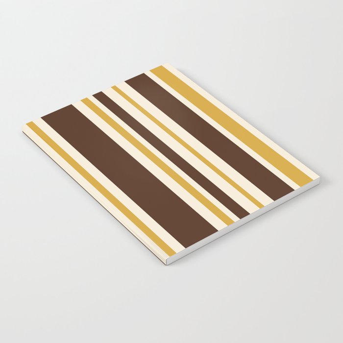 Retro Midcentury 70s Vertical Stripe Pattern Brown and Gold Notebook Gallery Image 2