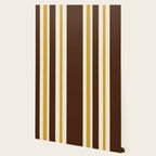 Retro Midcentury 70s Vertical Stripe Pattern Brown and Gold Wallpaper Gallery Image 2