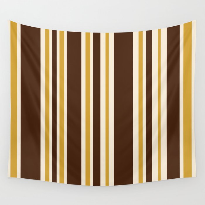 Retro Midcentury 70s Vertical Stripe Pattern Brown and Gold Wall Tapestry Gallery Image 4