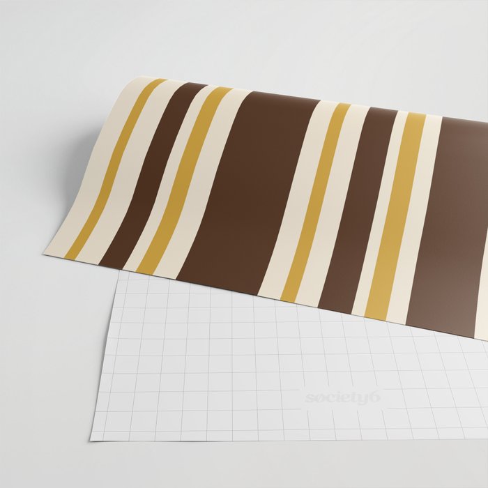 Retro Midcentury 70s Vertical Stripe Pattern Brown and Gold Wrapping Paper Gallery Image 2
