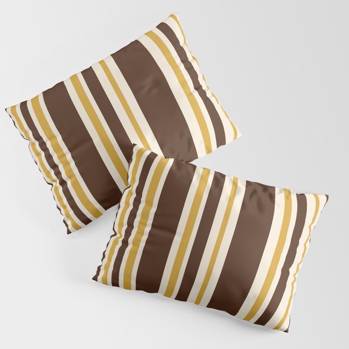 Retro Midcentury 70s Vertical Stripe Pattern Brown and Gold Pillow Sham Gallery Image 3