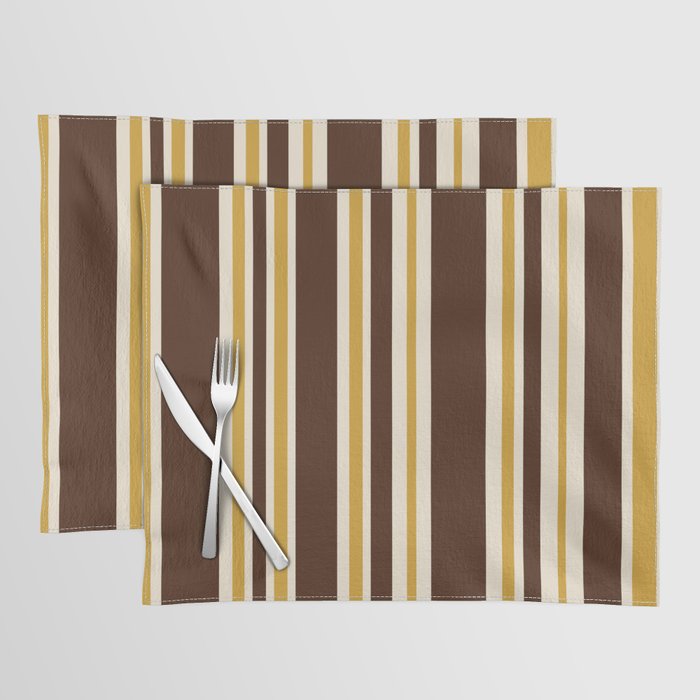 Retro Midcentury 70s Vertical Stripe Pattern Brown and Gold Placemat Gallery Image 1