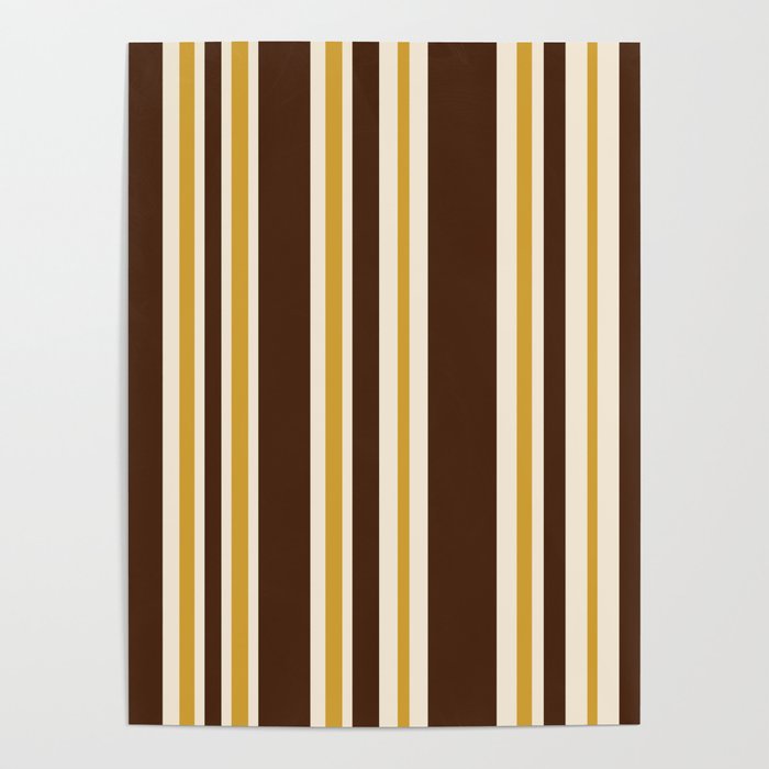 Retro Midcentury 70s Vertical Stripe Pattern Brown and Gold Poster Gallery Image 4