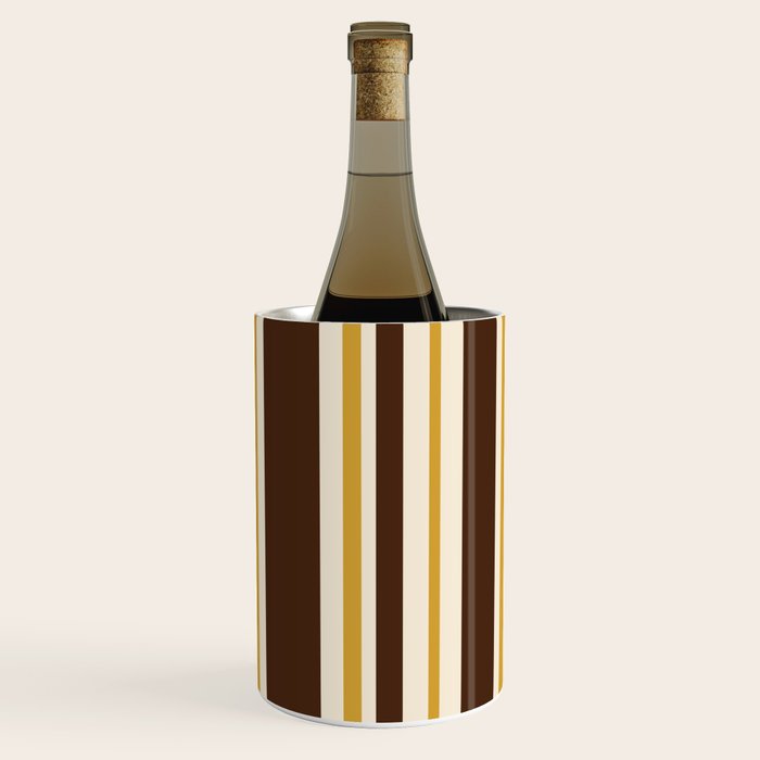 Retro Midcentury 70s Vertical Stripe Pattern Brown and Gold Wine Chiller Gallery Image 3