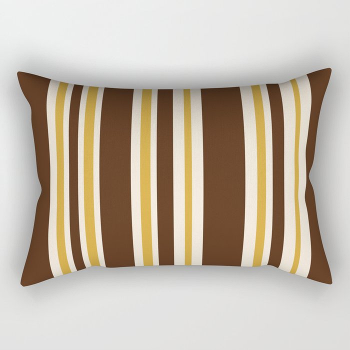 Retro Midcentury 70s Vertical Stripe Pattern Brown and Gold Rectangular Pillow Gallery Image 2
