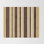 Retro Midcentury 70s Vertical Stripe Pattern Brown and Gold Throw Blanket Gallery Image 2