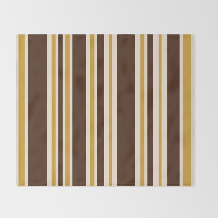 Retro Midcentury 70s Vertical Stripe Pattern Brown and Gold Throw Blanket Gallery Image 2