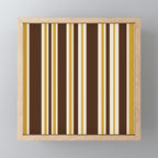 Retro Midcentury 70s Vertical Stripe Pattern Brown and Gold Mini Art Print Gallery Image 1