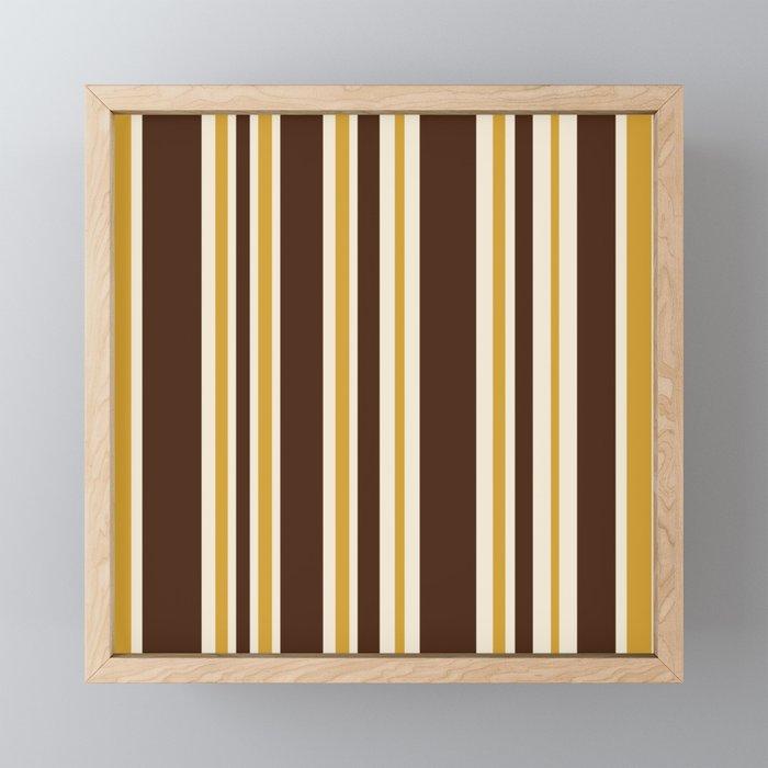 Retro Midcentury 70s Vertical Stripe Pattern Brown and Gold Mini Art Print Gallery Image 1