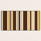Retro Midcentury 70s Vertical Stripe Pattern Brown and Gold Desk Mat Gallery Image 3