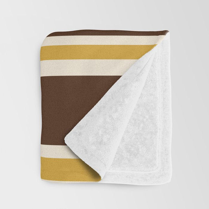 Retro Midcentury 70s Vertical Stripe Pattern Brown and Gold Throw Blanket Gallery Image 3