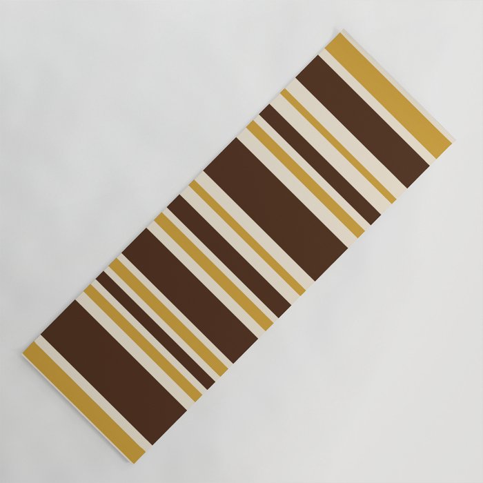 Retro Midcentury 70s Vertical Stripe Pattern Brown and Gold Yoga Mat Gallery Image 1