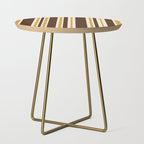 Retro Midcentury 70s Vertical Stripe Pattern Brown and Gold Side Table Gallery Image 1