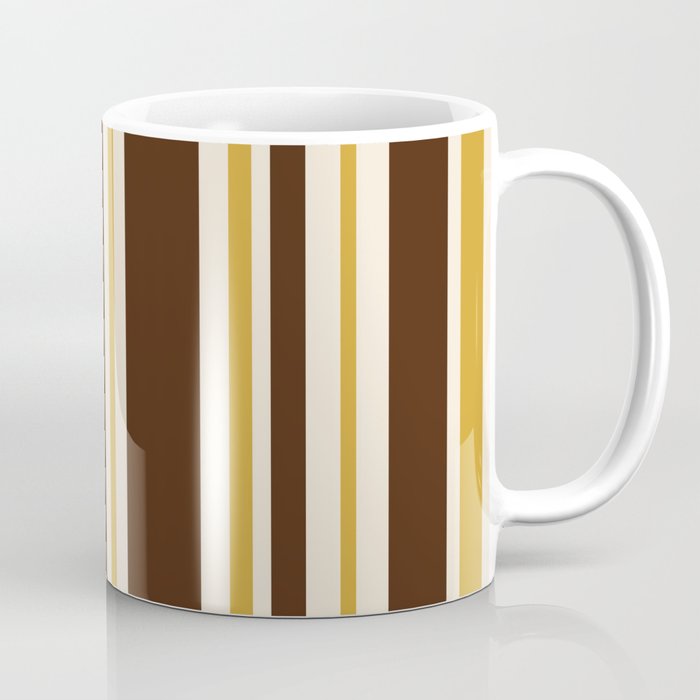 Retro Midcentury 70s Vertical Stripe Pattern Brown and Gold Coffee Mug Gallery Image 1