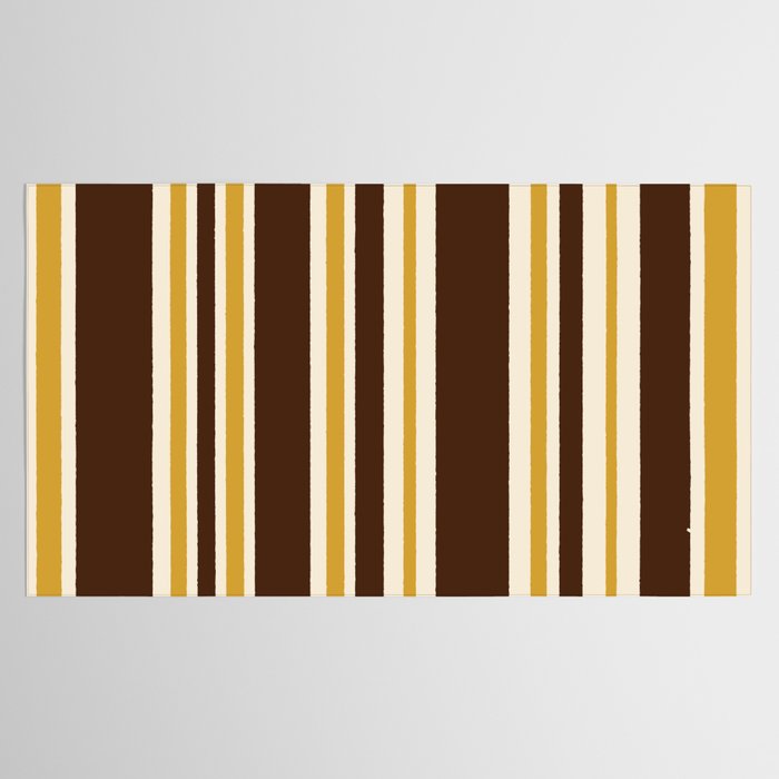 Retro Midcentury 70s Vertical Stripe Pattern Brown and Gold Tablecloth Gallery Image 2