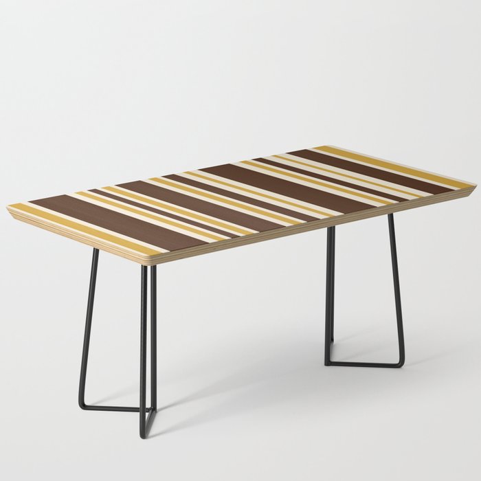 Retro Midcentury 70s Vertical Stripe Pattern Brown and Gold Coffee Table Gallery Image 1