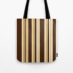 Retro Midcentury 70s Vertical Stripe Pattern Brown and Gold Tote Bag Gallery Image 1