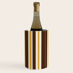 Retro Midcentury 70s Vertical Stripe Pattern Brown and Gold Wine Chiller Gallery Image 1