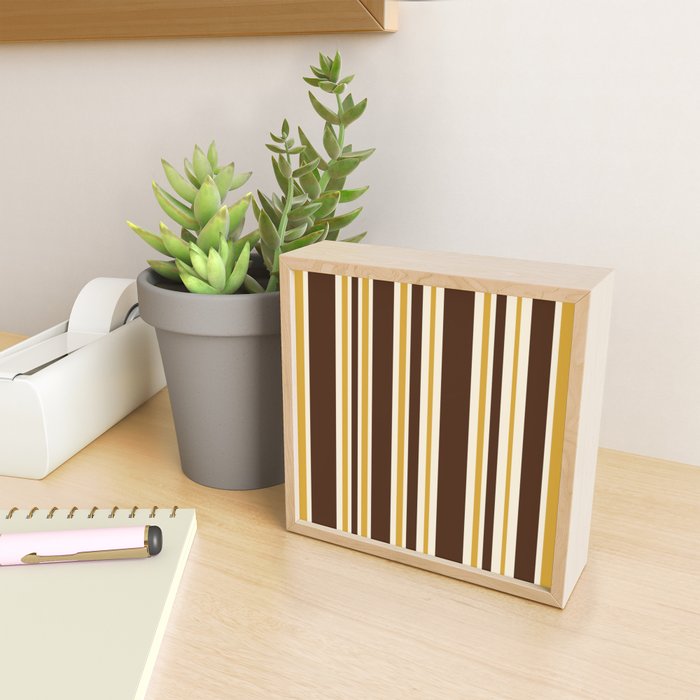 Retro Midcentury 70s Vertical Stripe Pattern Brown and Gold Mini Art Print Gallery Image 2