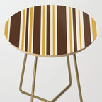 Retro Midcentury 70s Vertical Stripe Pattern Brown and Gold Side Table Gallery Image 2