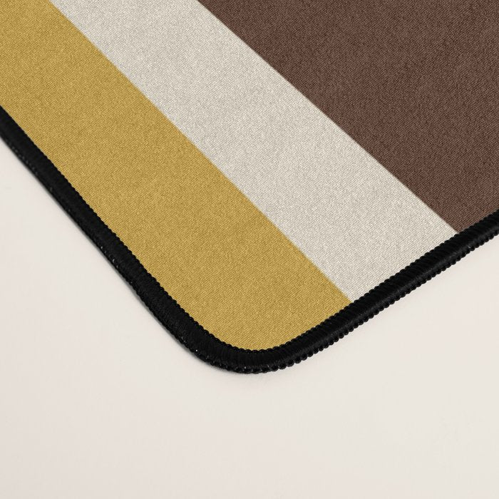 Retro Midcentury 70s Vertical Stripe Pattern Brown and Gold Desk Mat Gallery Image 4