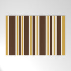 Retro Midcentury 70s Vertical Stripe Pattern Brown and Gold Welcome Mat Gallery Image 1