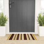 Retro Midcentury 70s Vertical Stripe Pattern Brown and Gold Welcome Mat Gallery Image 3