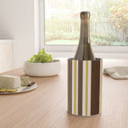 Retro Midcentury 70s Vertical Stripe Pattern Brown and Gold Wine Chiller Gallery Image 4