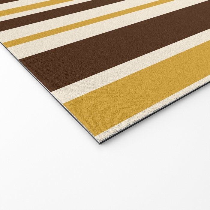 Retro Midcentury 70s Vertical Stripe Pattern Brown and Gold Welcome Mat Gallery Image 2